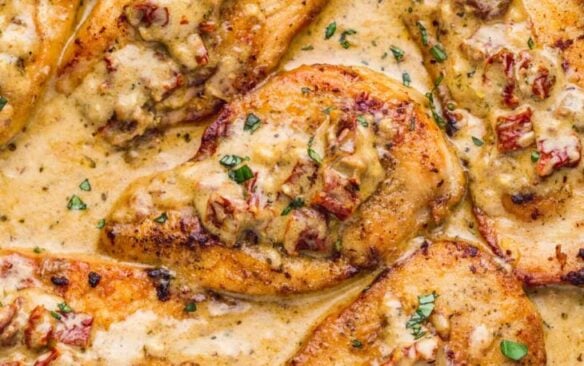 Marry Me Chicken breasts in a creamy sauce.