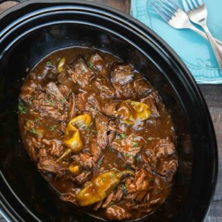 Mississippi pot roast in a crock pot.