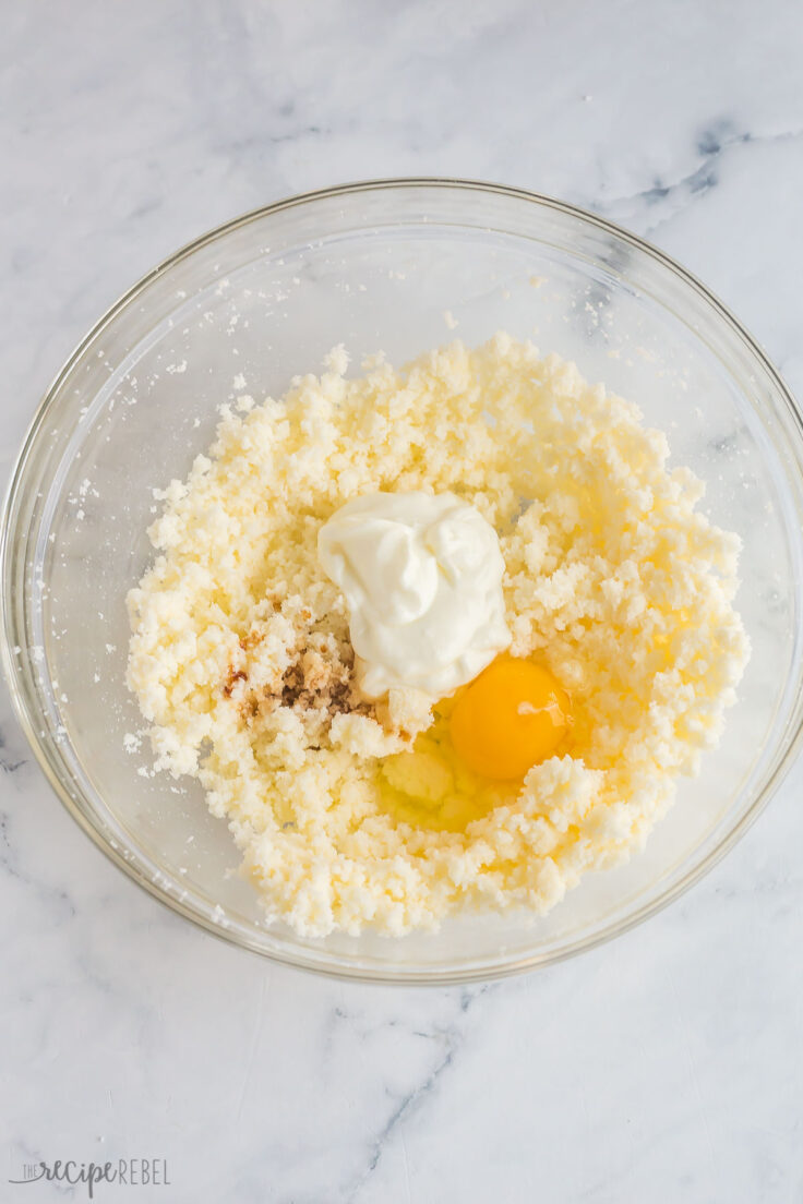 wet ingredients added to butter and sugar to make cookie dough