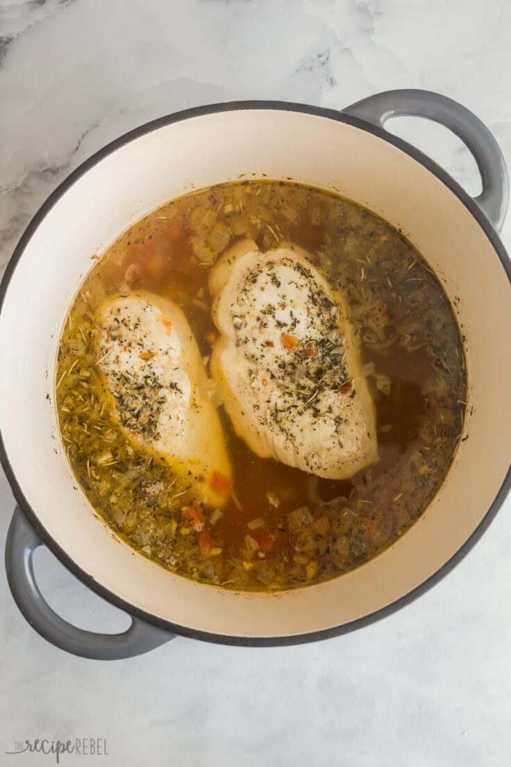 cooked chicken breasts in soup