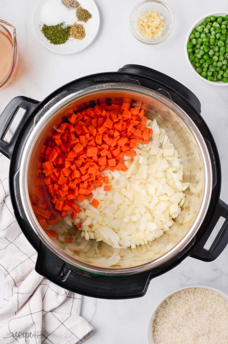 vegetables added to instant pot to saute