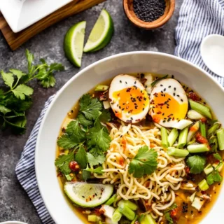 A bowl of Instant Pot chicken ramen.