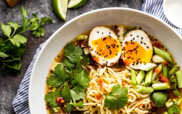 A bowl of Instant Pot chicken ramen.