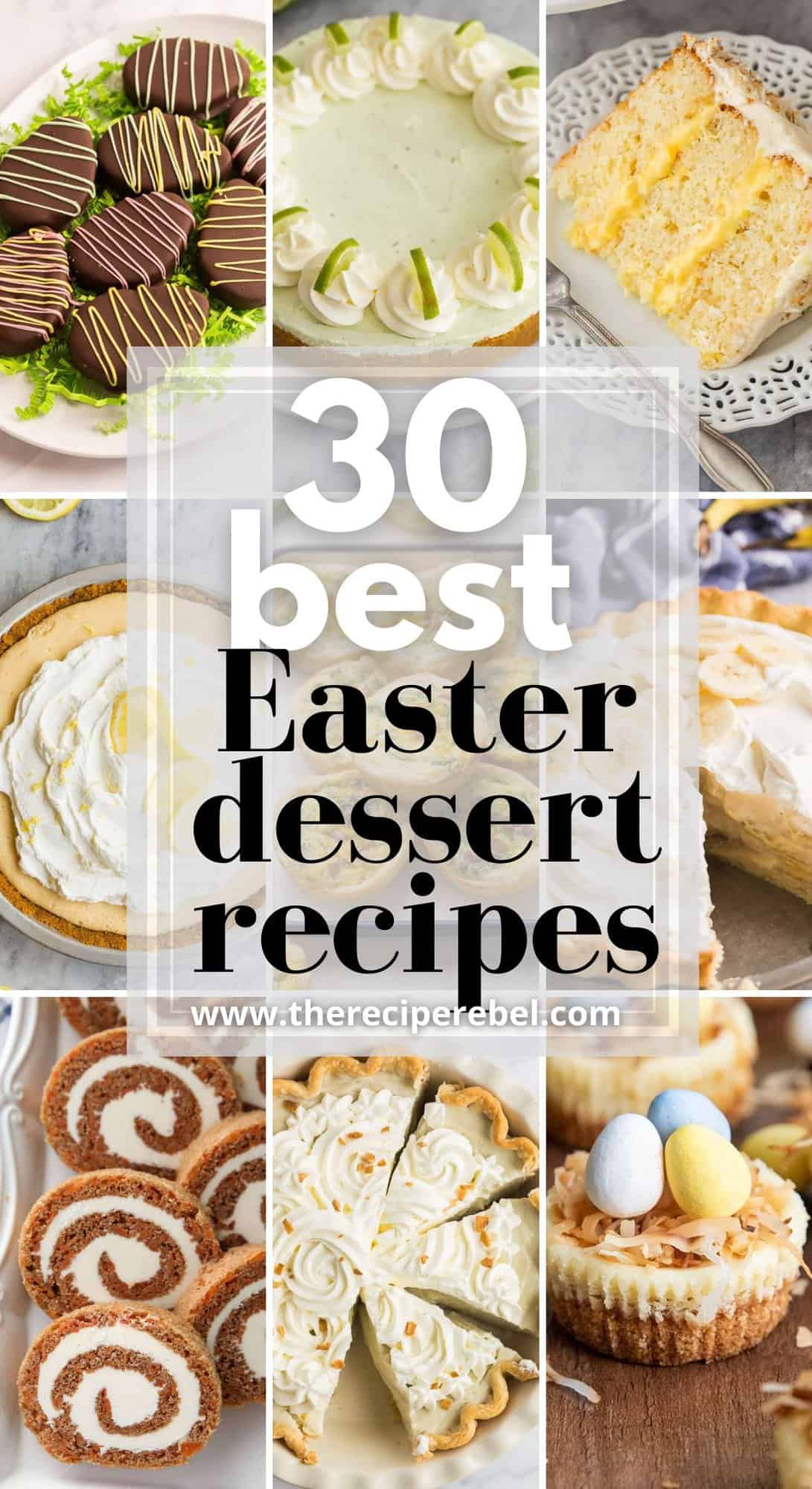 long collage of easter dessert recipes with nine images.