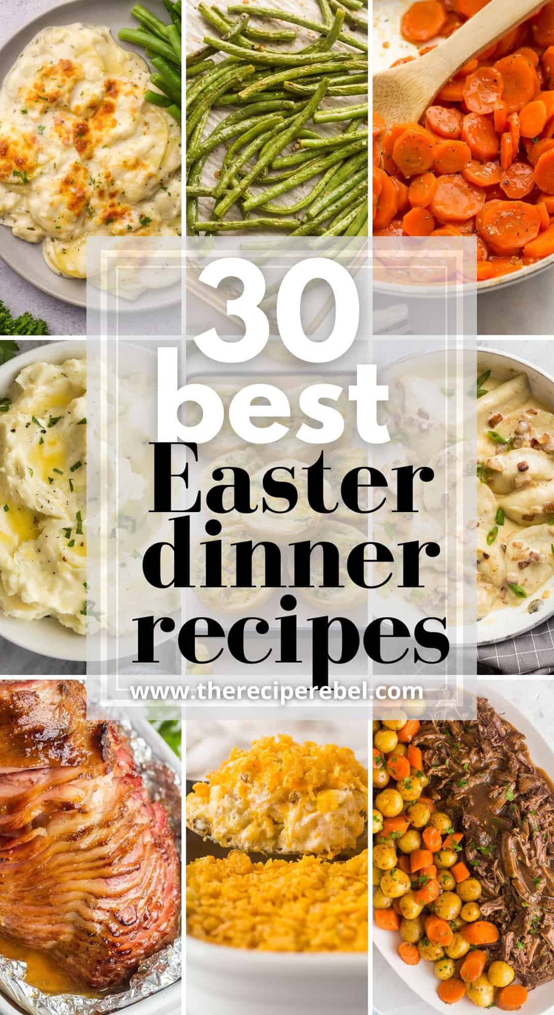 long collage of easter dinner recipes with nine images.
