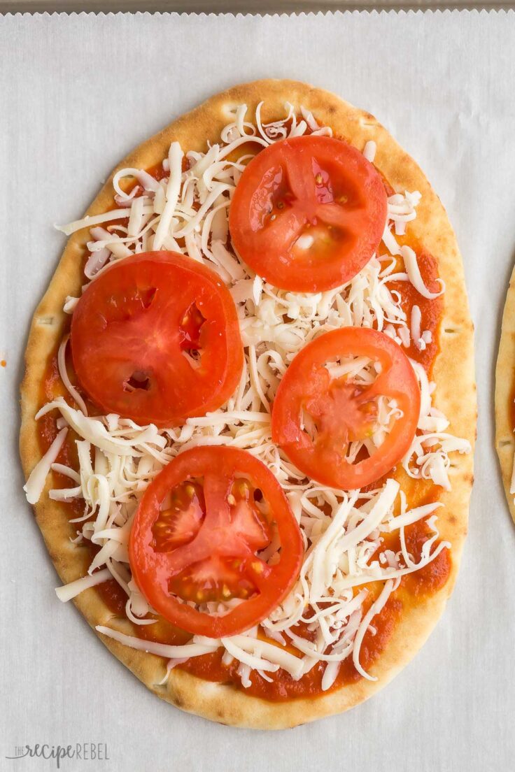 overhead image of margherita pizza before cooking