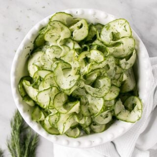 Top view of a bowl of 4-ingredient cucumber salad.