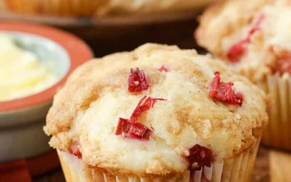 Close up of rhubarb muffins.