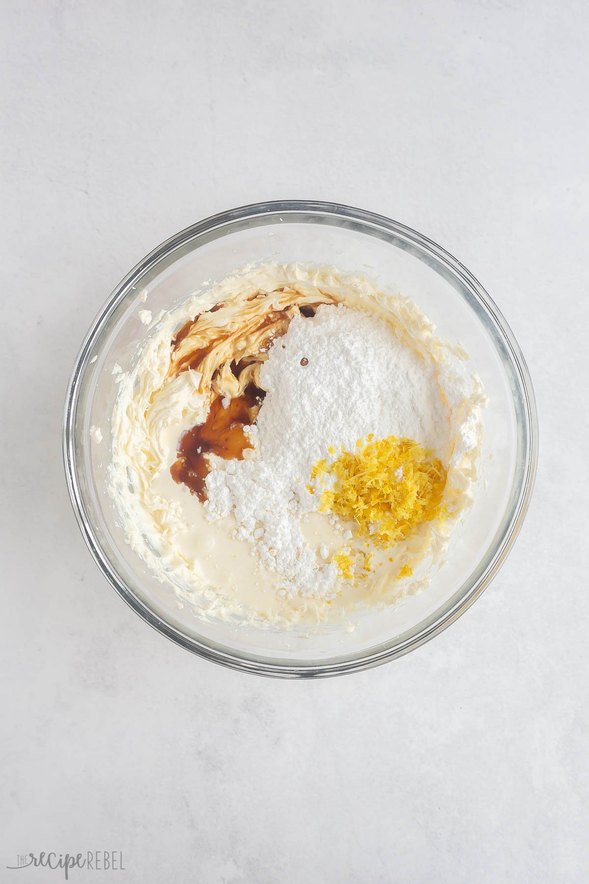 ingredients being mixed together for lemon filling