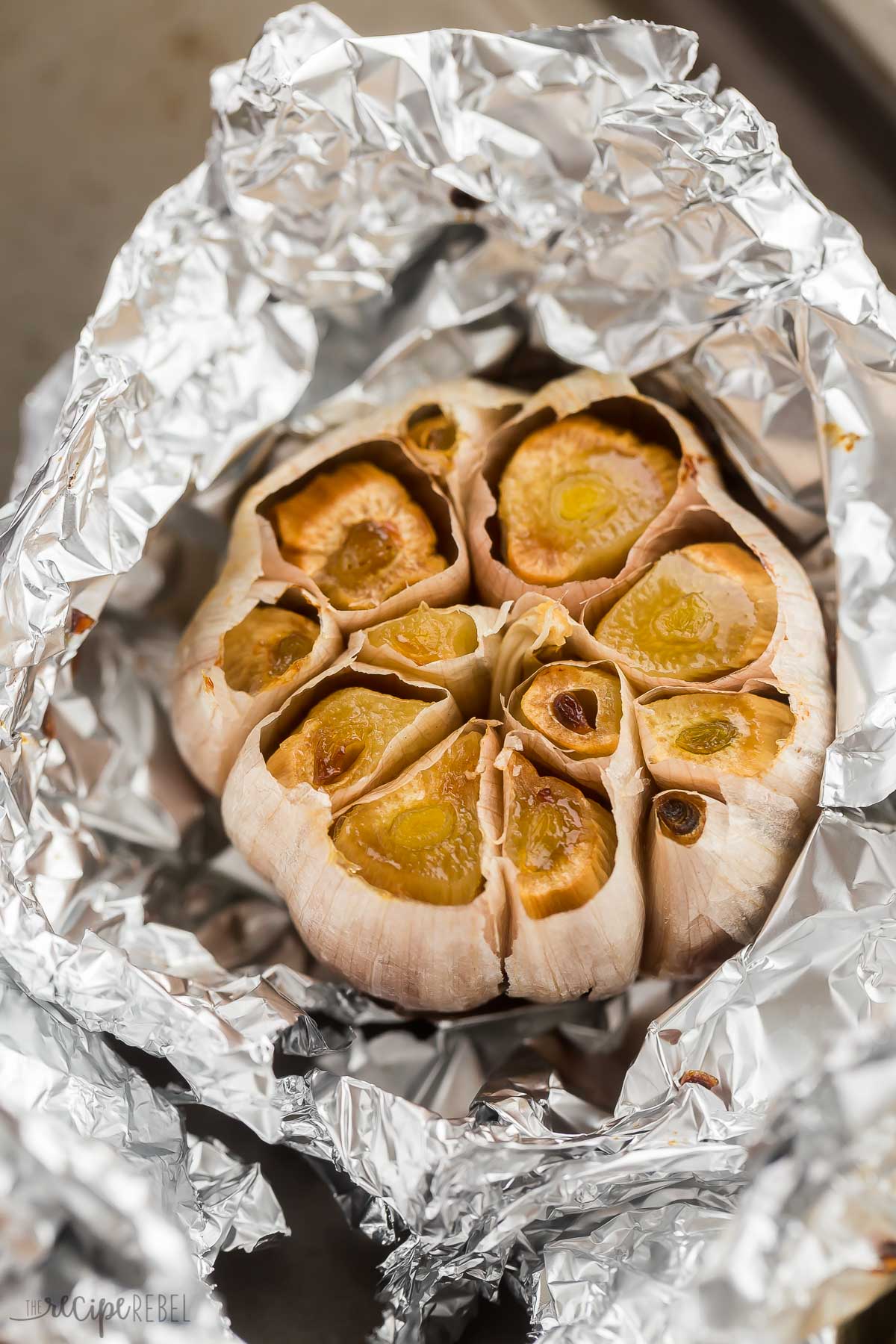 roasted garlic head in tin foil