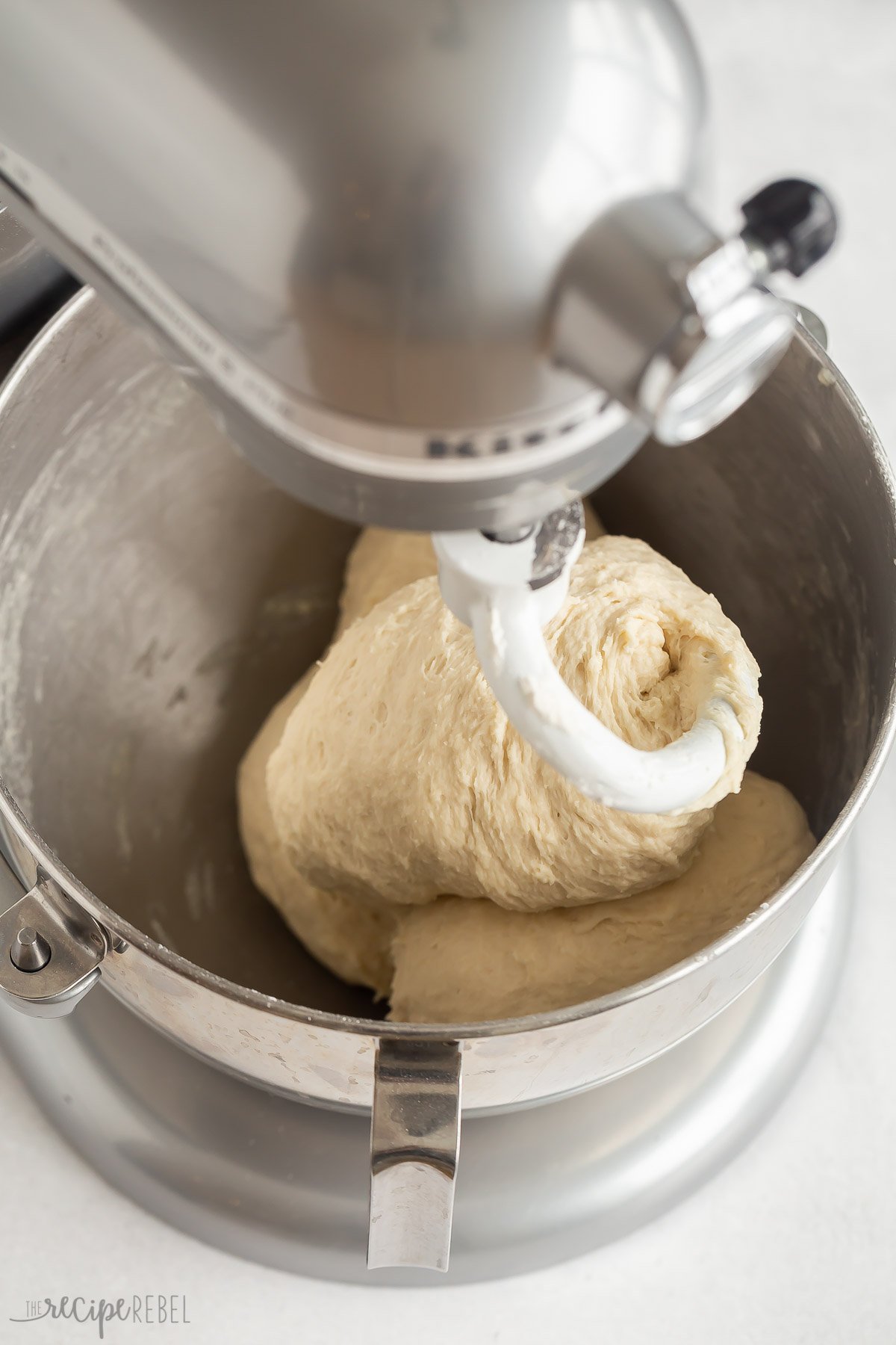 finished bun dough in stand mixer