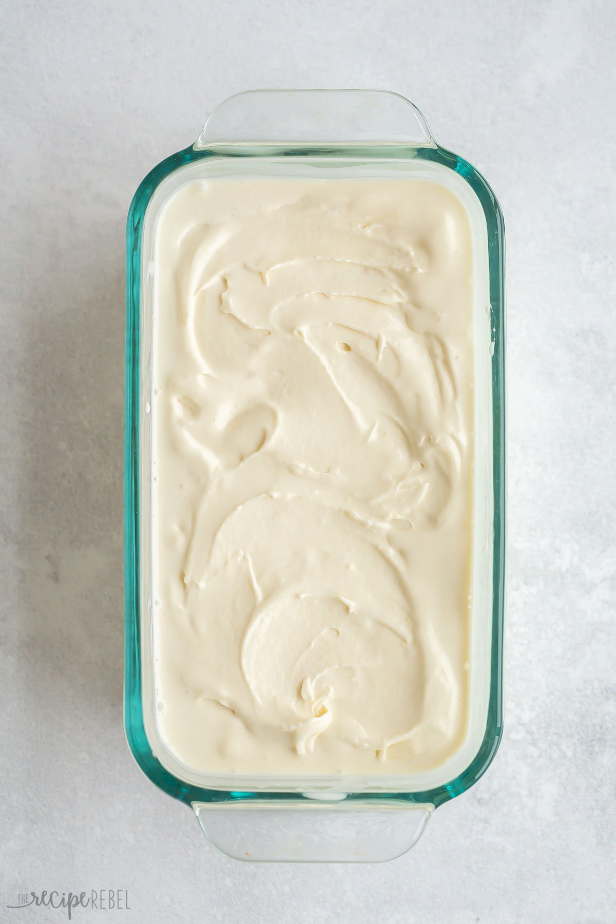 no cook ice cream spread into loaf pan to freeze completely.