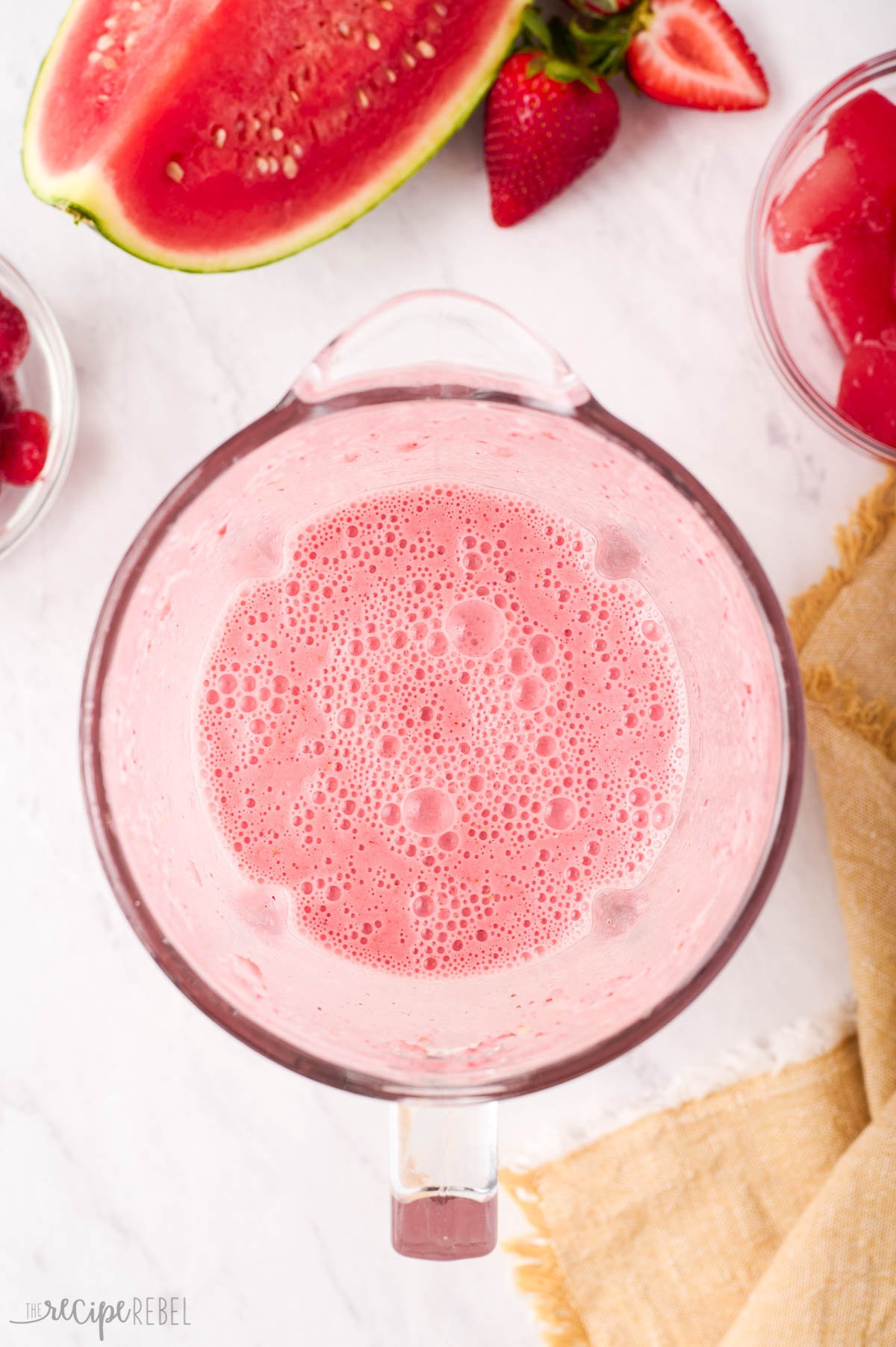 finished smoothie in blender jar.