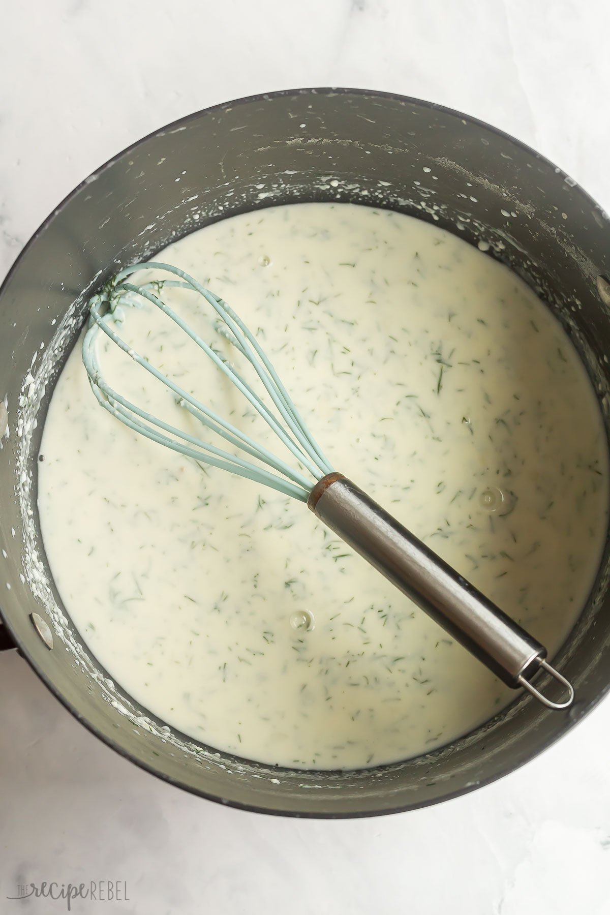feta sauce whisked until smooth in large pot.