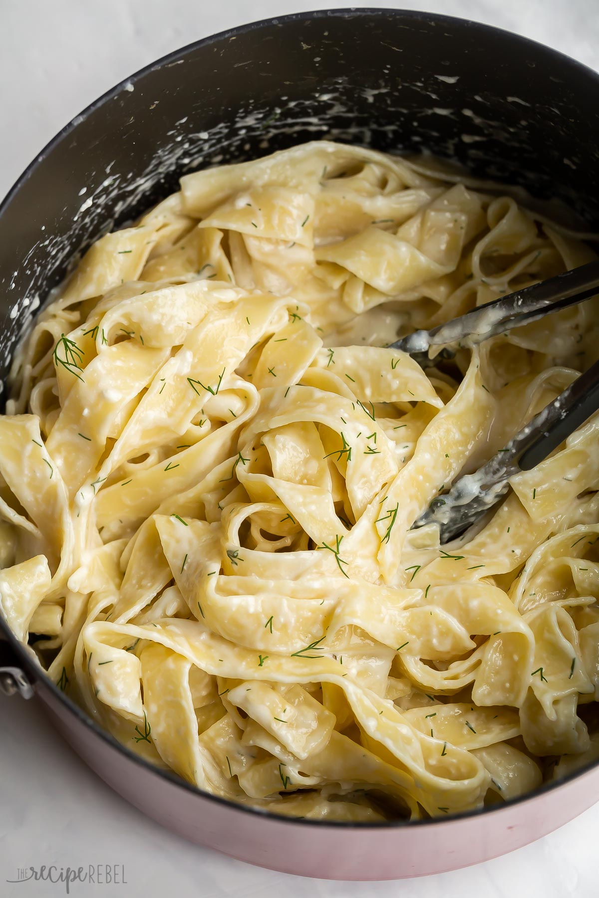 pasta tossed in feta sauce with dill.