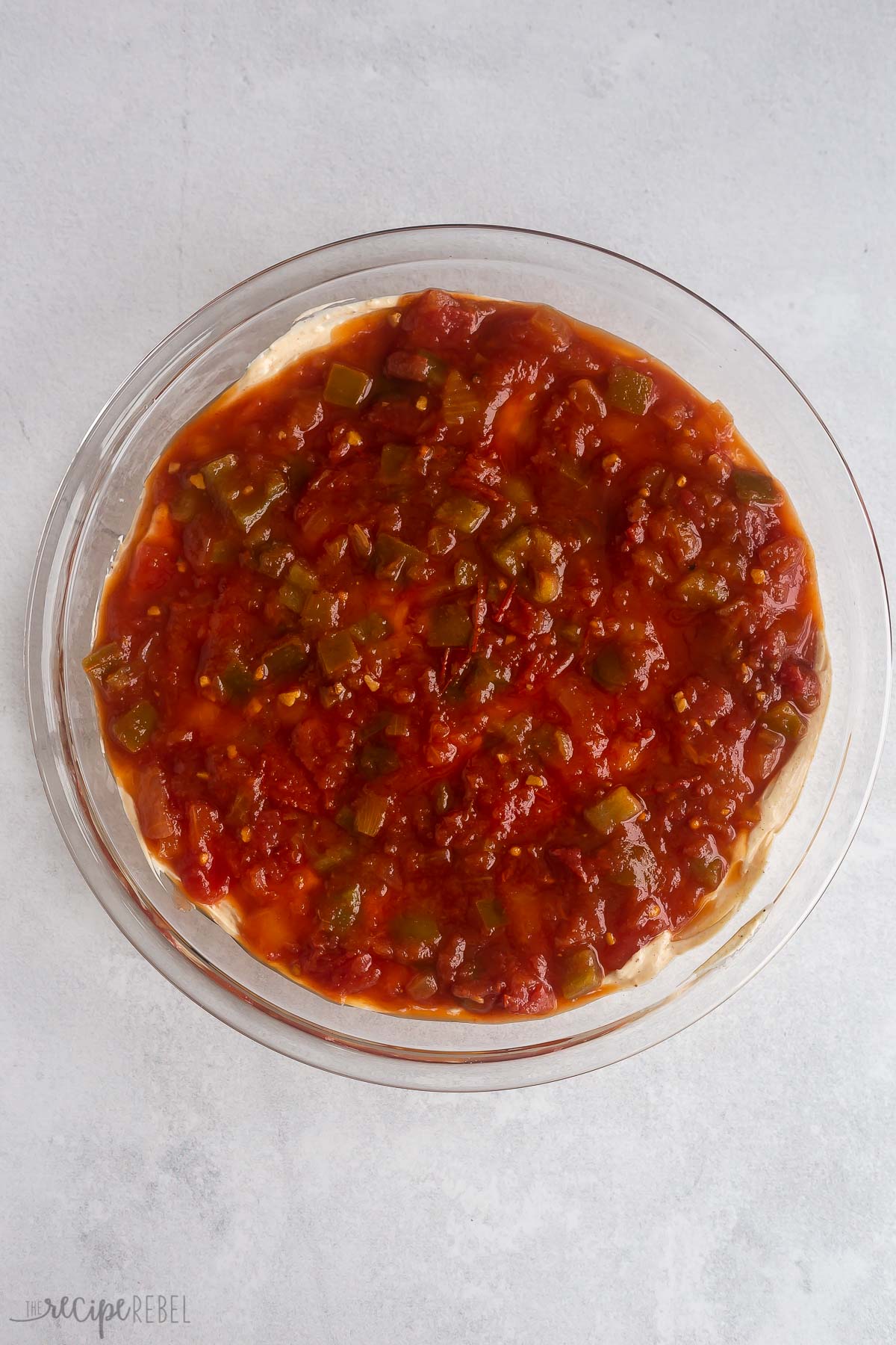 salsa spread on top of cream cheese mixture.