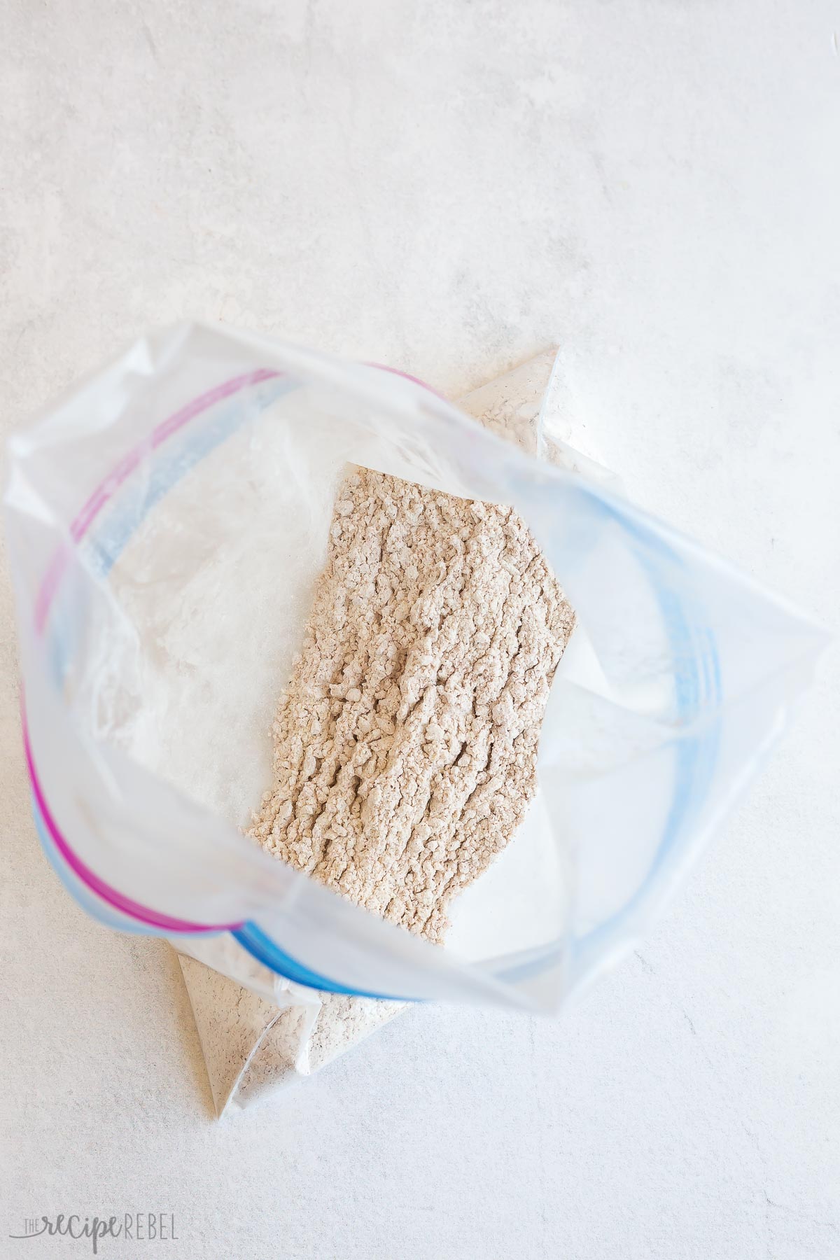 bread crumb coating in zip top bag.