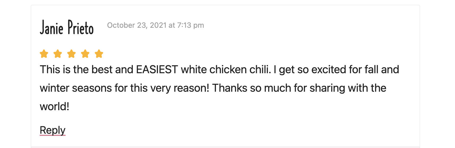 white chicken chili five star review.