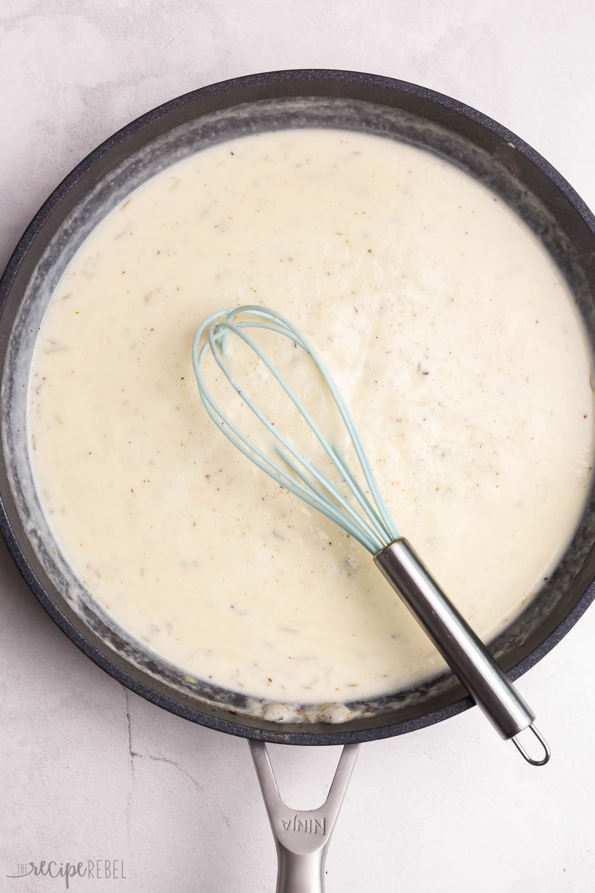 cream added to skillet to make sauce.