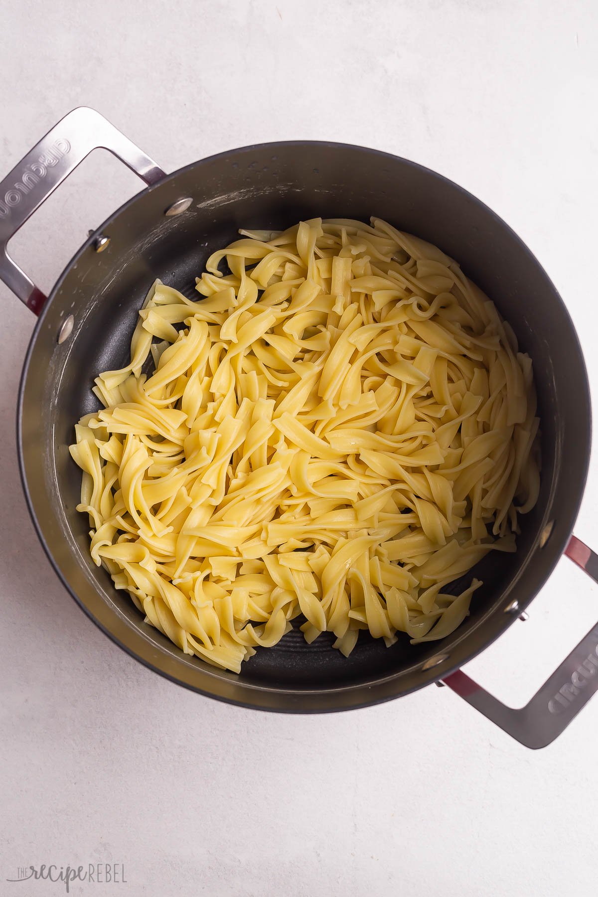 noodles cooked and drained in pot.