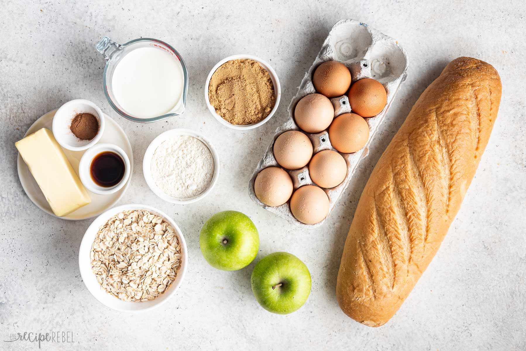 ingredients needed for apple crisp french toast bake.