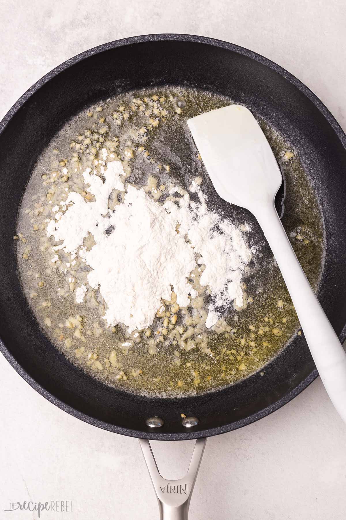 flour added to butter in skillet.
