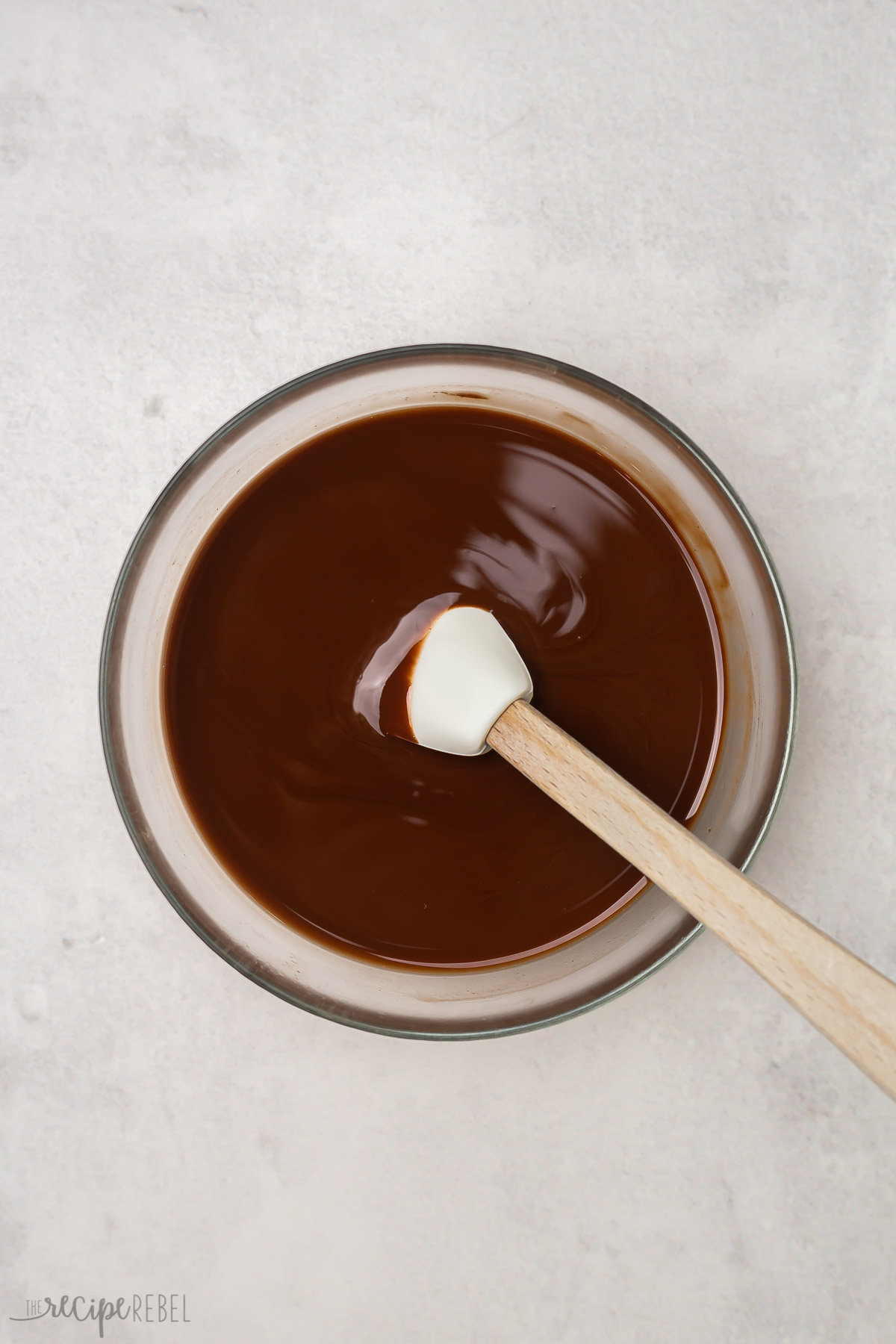 melted chocolate in small glass bowl.