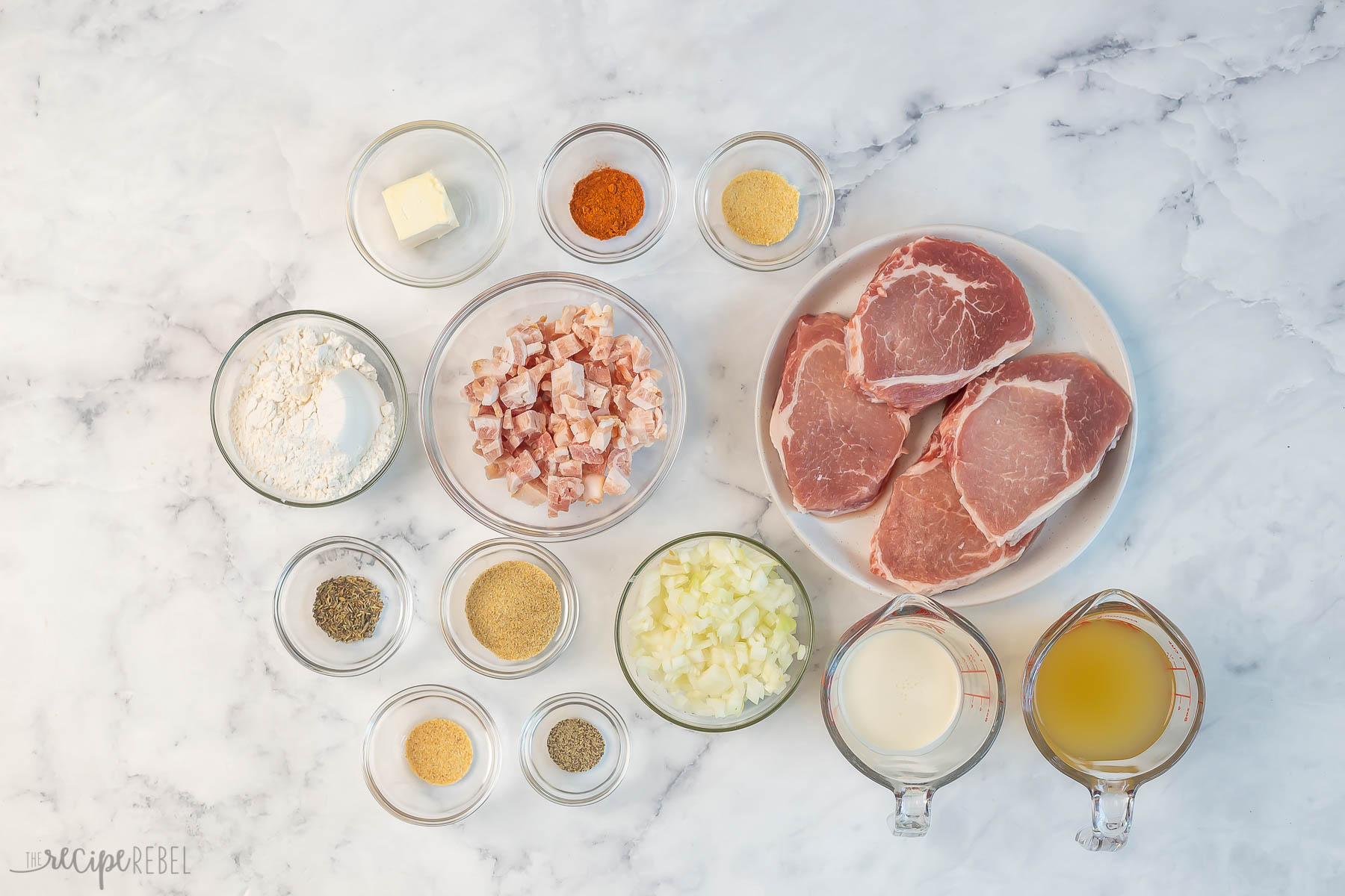 ingredients needed to make smothered pork chops.