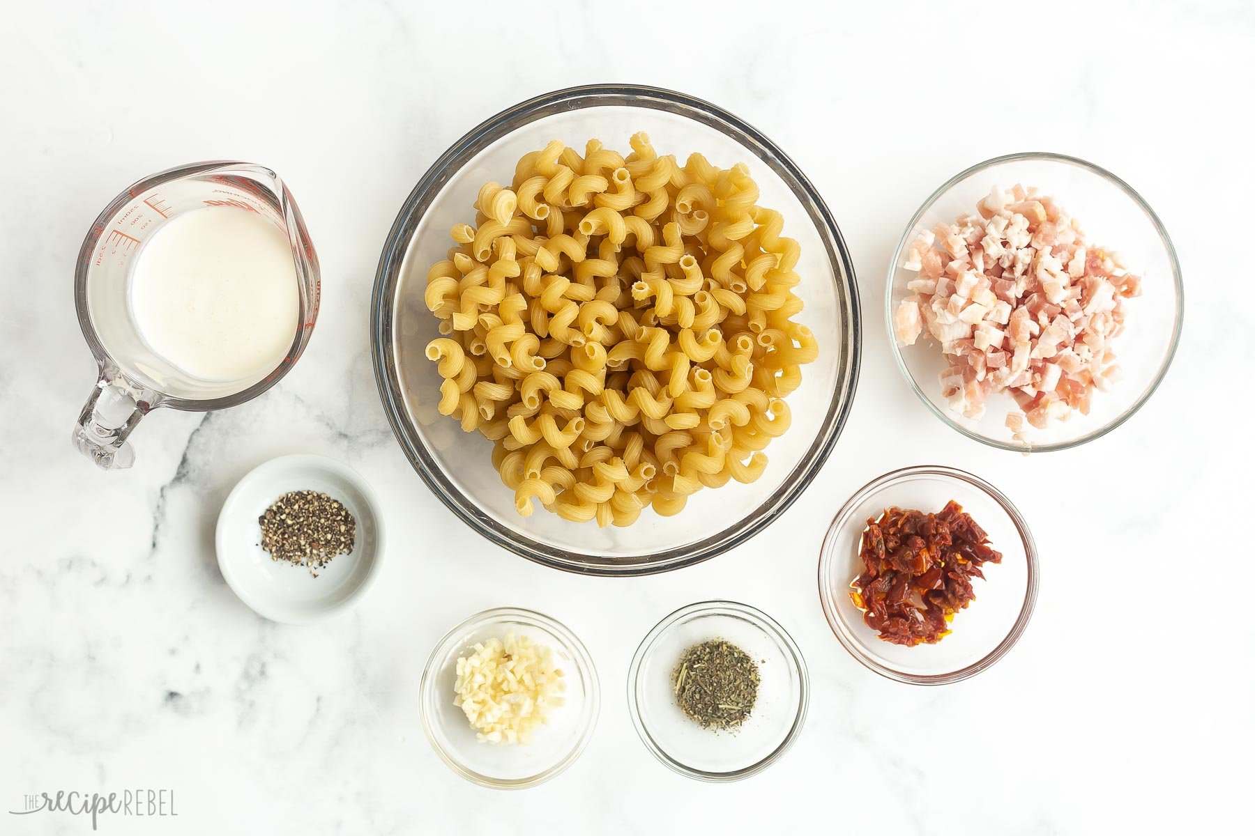 ingredients needed for cavatappi pasta.