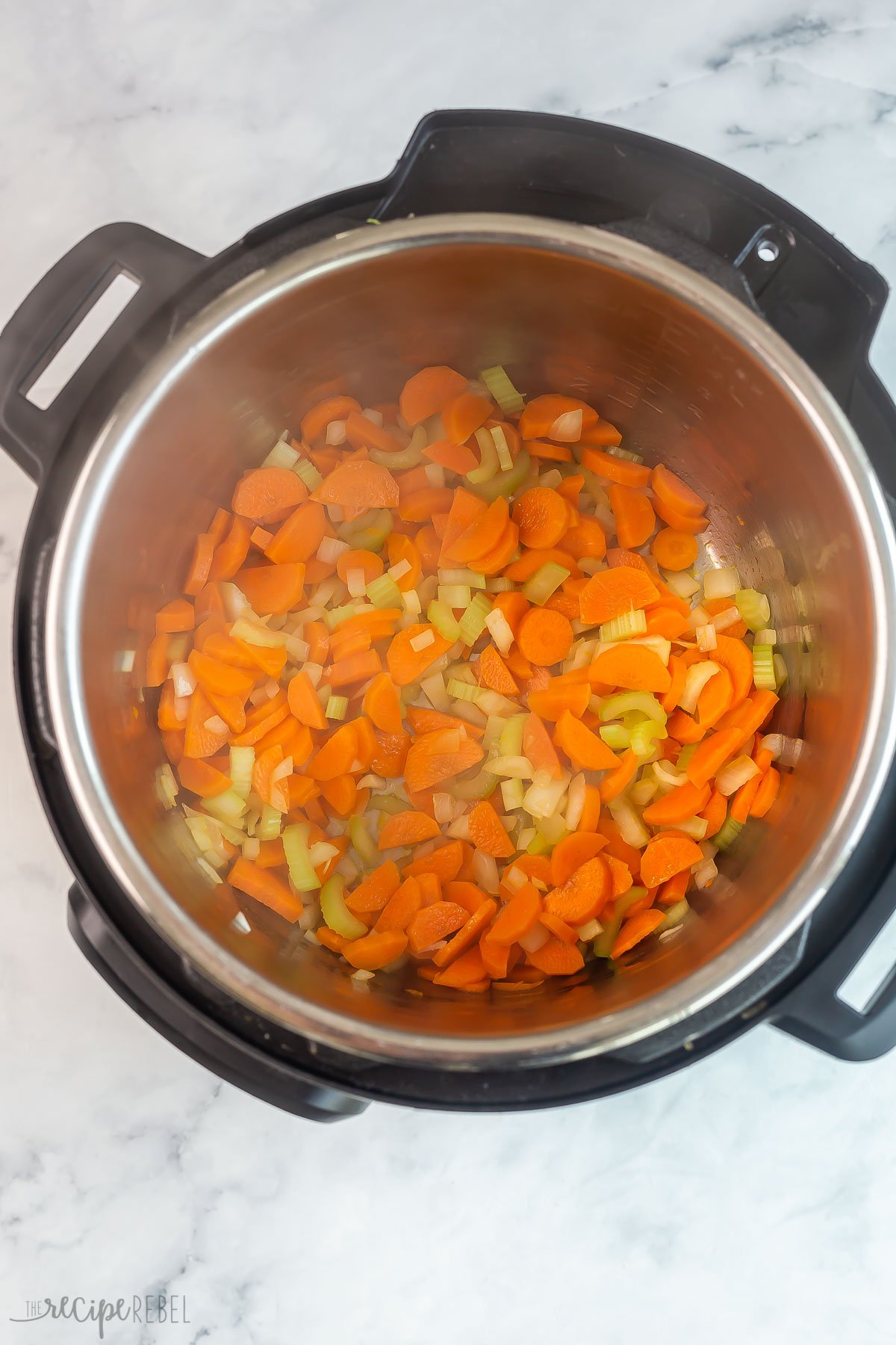 vegetables sauteeing in instant pot.