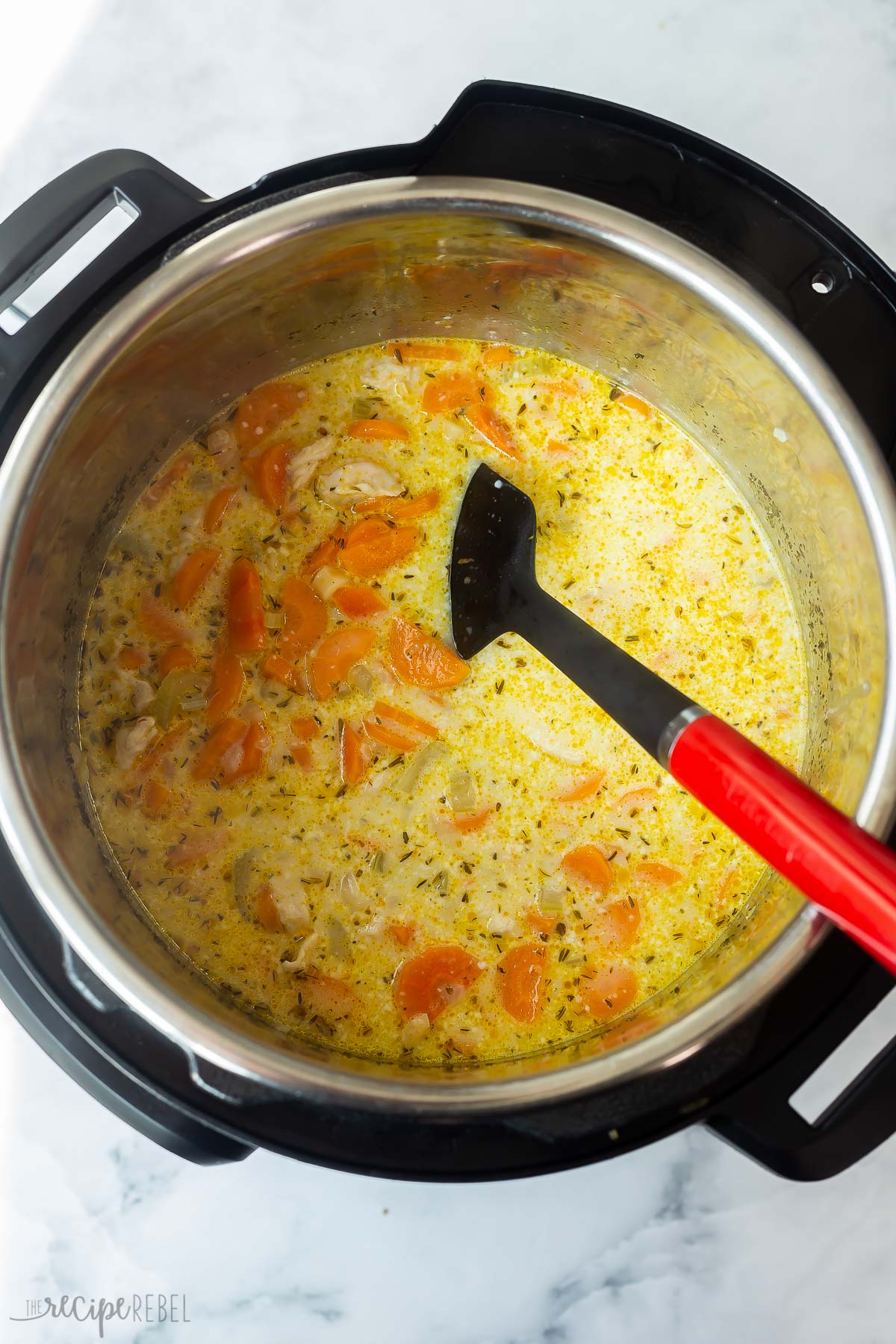 cream added to chicken noodle soup in instant pot to finish.