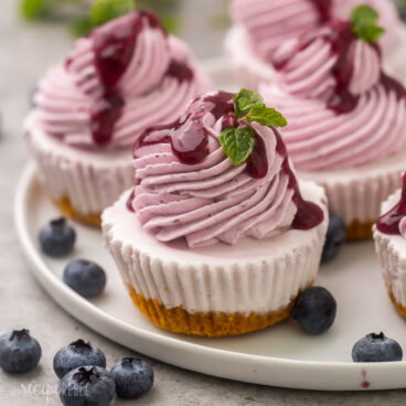 square image of blueberry cheesecake ice cream cupcakes.