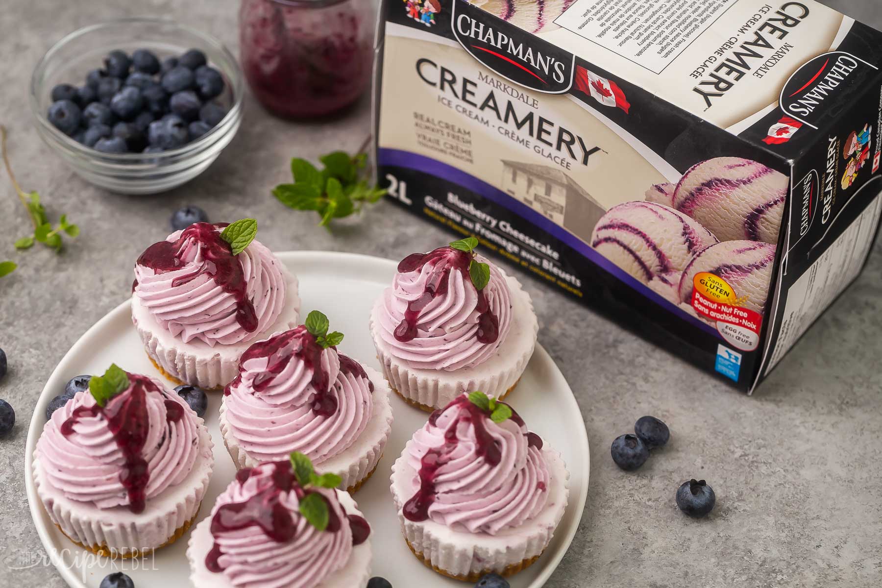 ice cream cupcakes with carton of Markdale Creamery ice cream in the background.