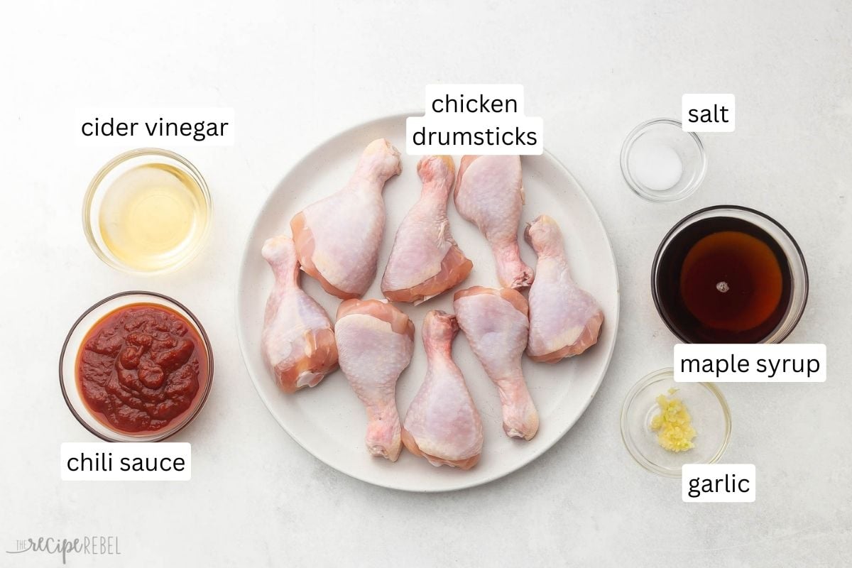 overhead view maple glazed chicken drumstick ingredients.