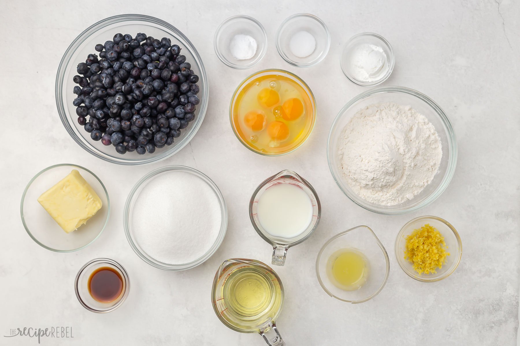 ingredients needed for lemon blueberry cake.