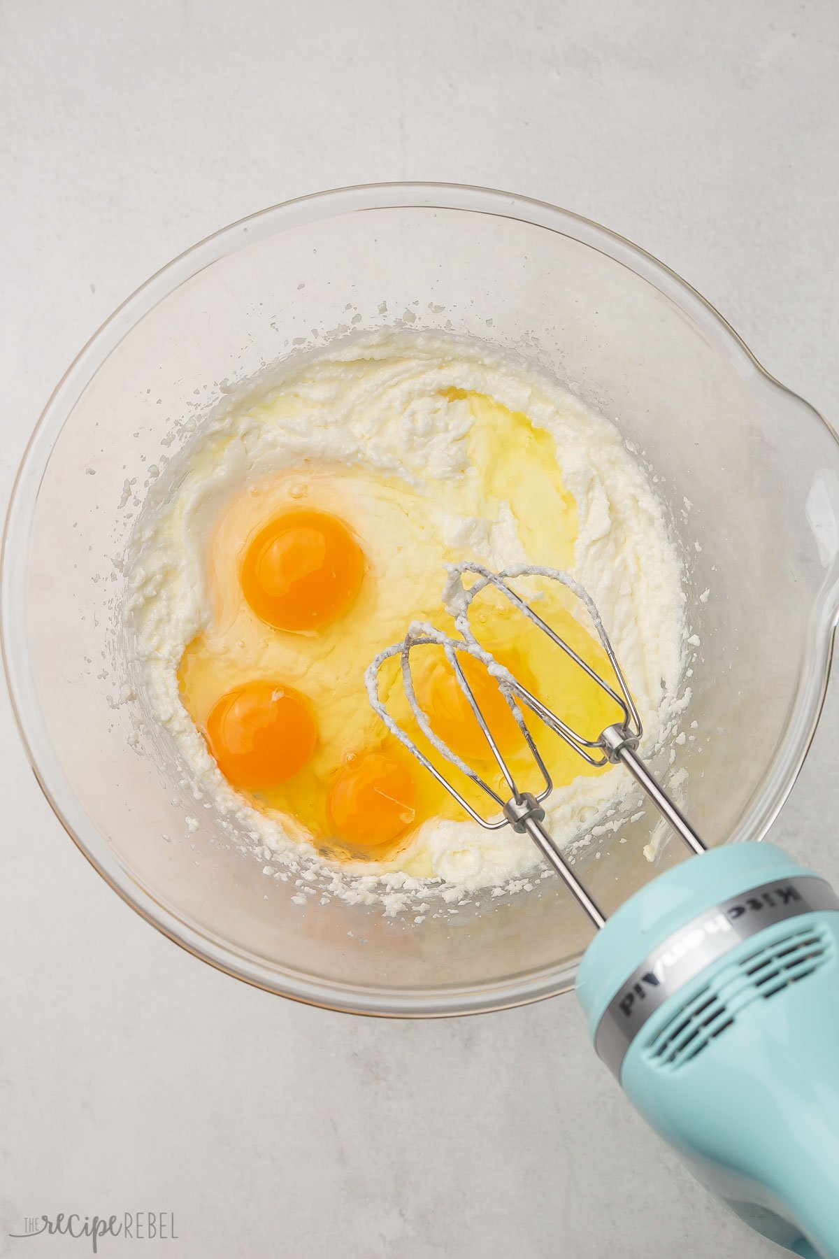 eggs add to bowl to make lemon cake batter.