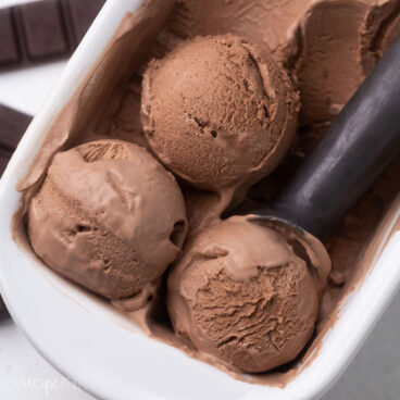 Top view close up of no churn chocolate ice cream.