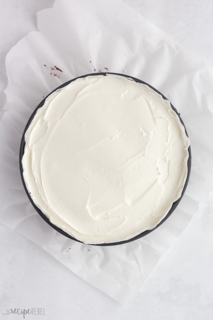vanilla ice cream layer on ice cream cake.