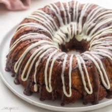 a full plate of double chocolate monkey bread with chocolate glaze.