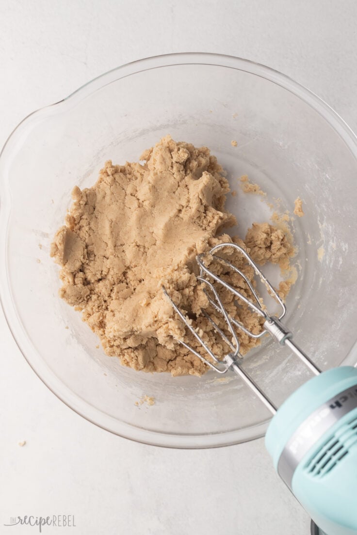 cookie dough completely mixed in glass bowl.