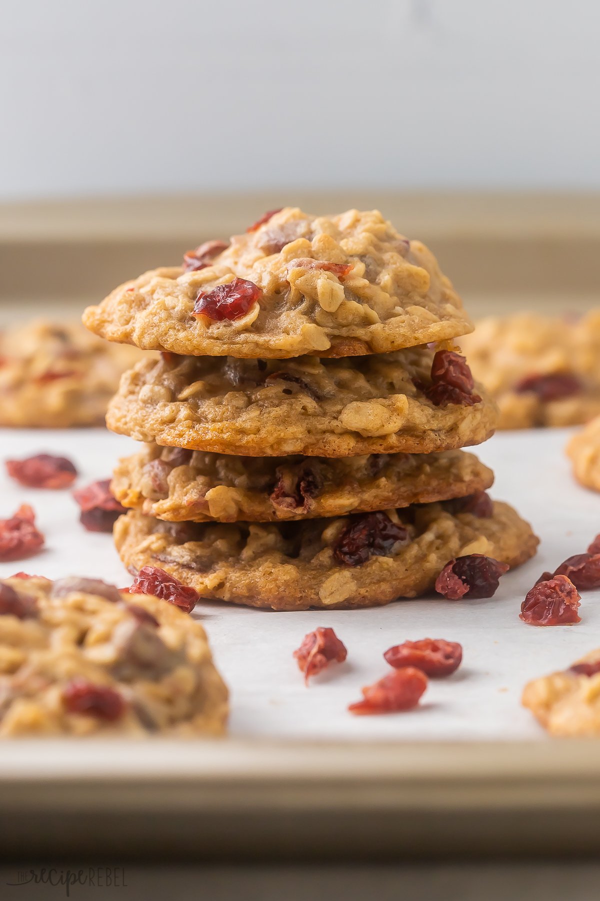 Stack of oatmeal cranberry cookies.
