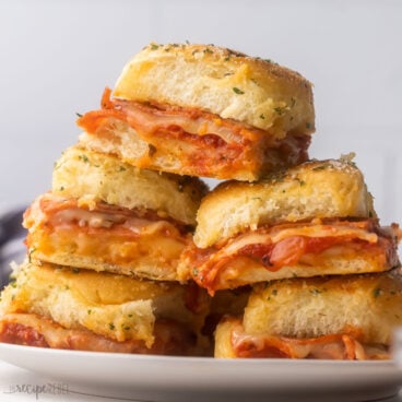 Pizza Sliders on a white plate.