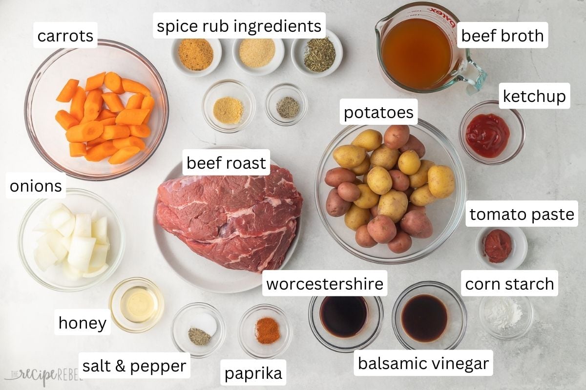 Top view of ingredients needed to make Pot Roast.