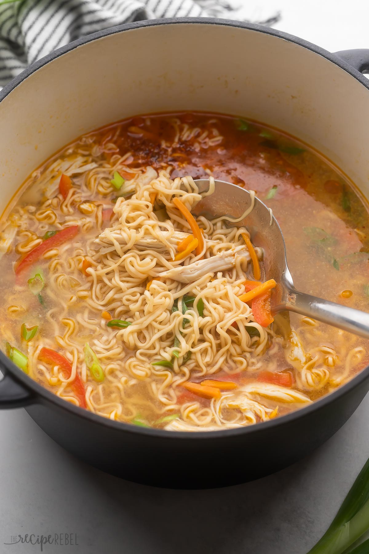 Close up of Ramen Noodle Soup in a pot.