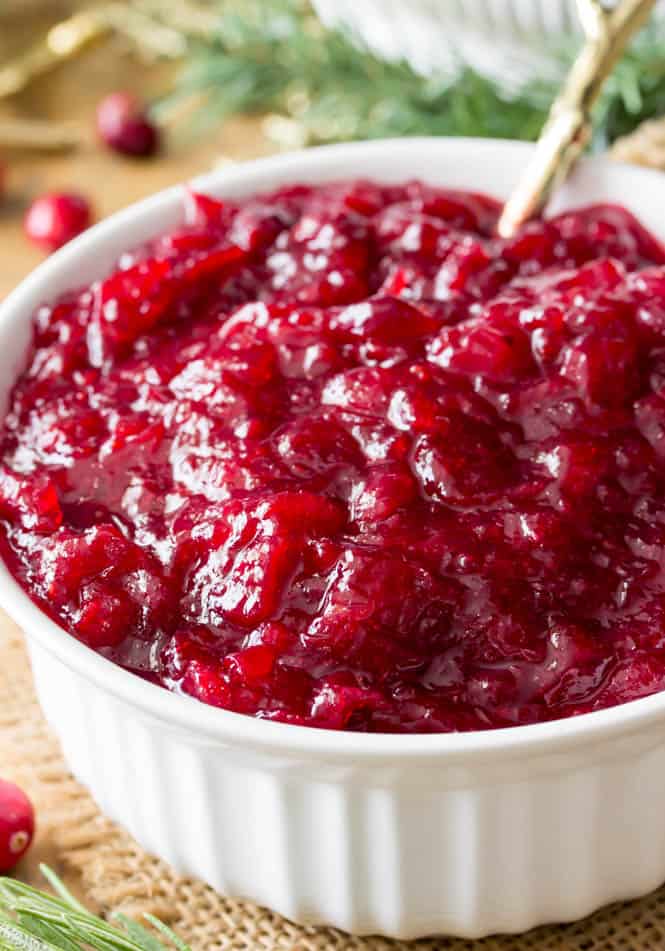 cranberry sauce in a bowl.