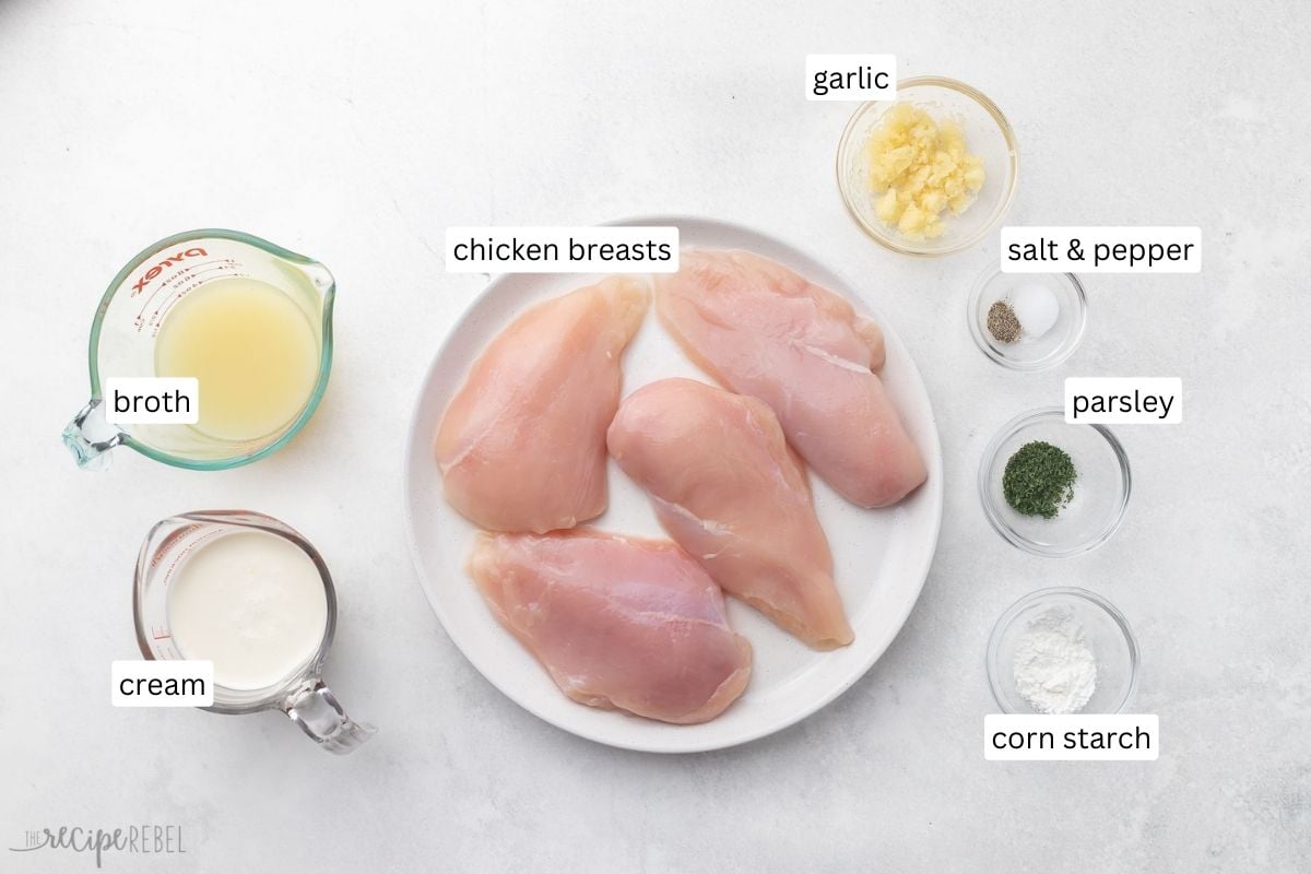 ingredients needed for creamy garlic chicken.