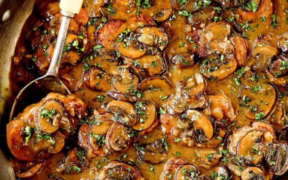 pork medallions with mushroom gravy.