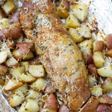herb garlic pork tenderloin and potato foil packets.