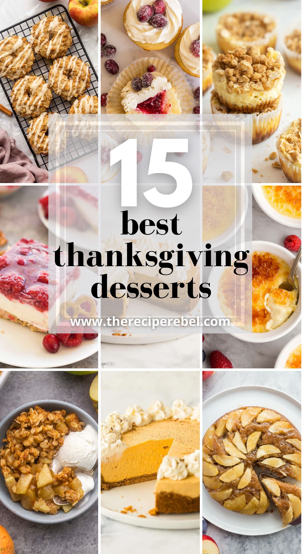thanksgiving desserts pinterest collage with nine dessert images.

