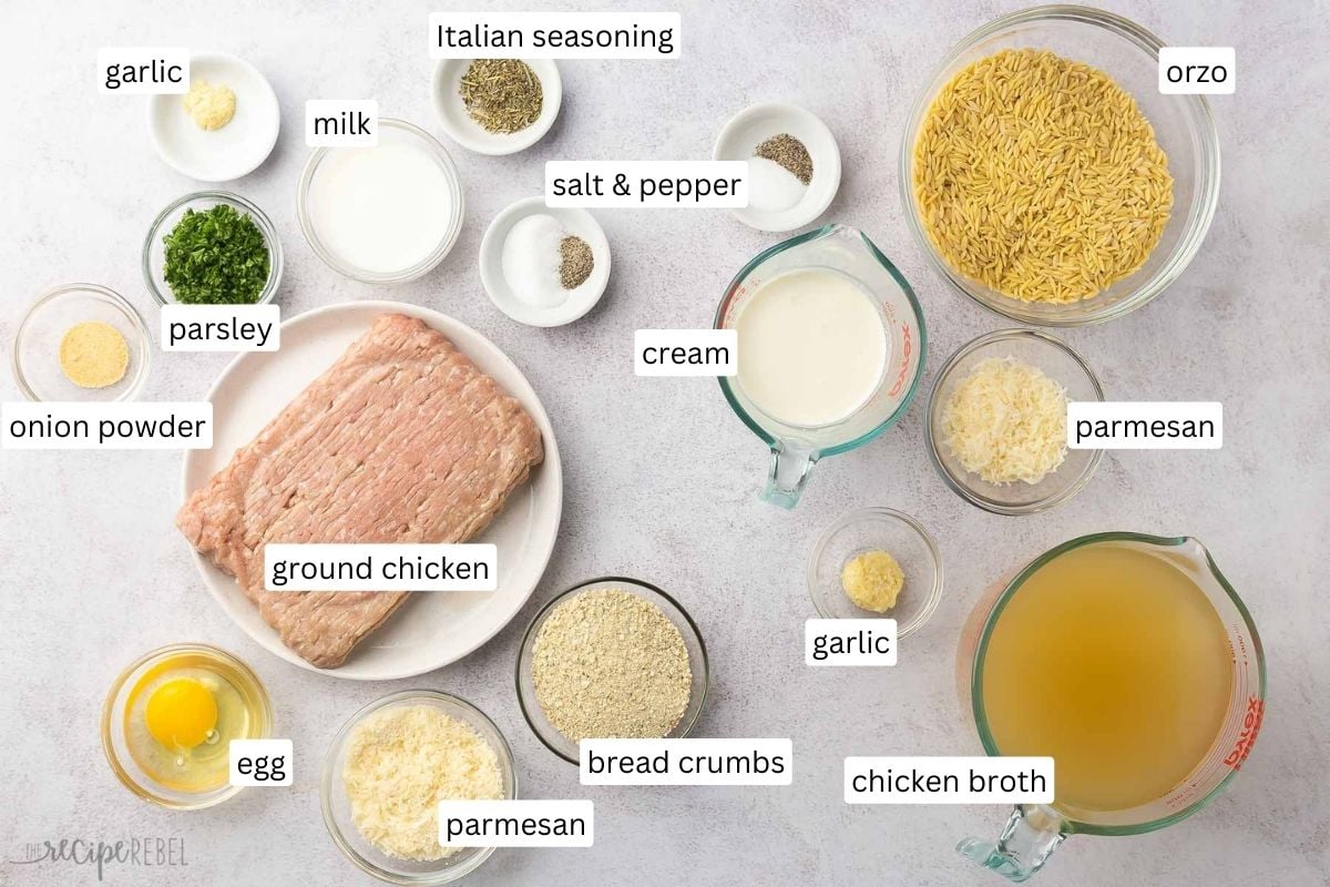 ingredients needed for chicken meatballs with orzo recipe.